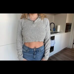 Brandy Melville Light Gray Zip-Up Crop Top